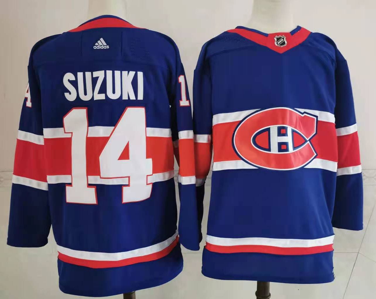 Cheap Men Montreal Canadiens 14 Suzuki Blue Throwback Authentic Stitched 2020 Adidias NHL Jersey